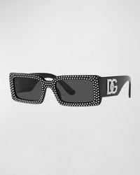Dolce & Gabbana - Embellished Dg Acetate Rectangle Sunglasses - Lyst