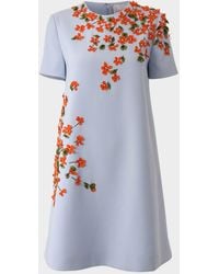 Carolina Herrera - Floral Applique Short-Sleeve Mini Dress - Lyst