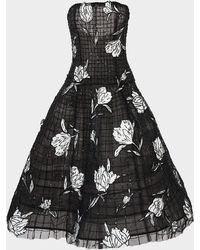 Carolina Herrera - Floral Embroidered Strapless Drop-Waist Dress - Lyst