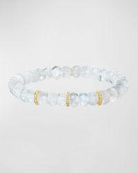 Sheryl Lowe - 14K Moonstone 8Mm Beaded Bracelet With 3 Pave Diamond Rondelles - Lyst