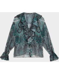 Kobi Halperin - Locke Ruffle Tie-Neck Blouse - Lyst