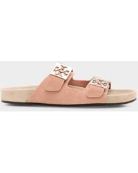 Tory Burch - Mellow Suede Dual-Buckle Slide Sandals - Lyst
