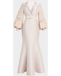 knee length dresses for ladies Embroidered Lace Shirt Dress with Sash by Badgley Mischka main image 0