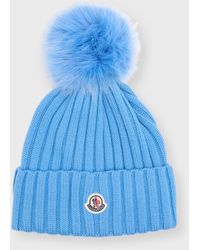Moncler - Ribbed Wool Beanie With Faux Fur Pom - Lyst