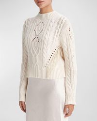 Vince - Wool Fringe-Trim Cable-Knit Sweater - Lyst