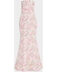 Badgley Mischka - Strapless Pleated Metallic Jacquard Gown - Lyst
