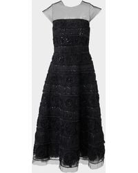 Carolina Herrera - Rose Embroidered Cap-Sleeve Illusion Midi Dress - Lyst