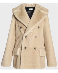 Saint Laurent - Manteau Double-Breasted Faux Fur Jacket - Lyst