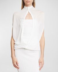 Jacquemus - Capa Cutout Turtleneck Short-Sleeve Button-Front Sheer Knit Top - Lyst