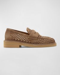 La Canadienne - Karter Perforated Suede Penny Loafers - Lyst