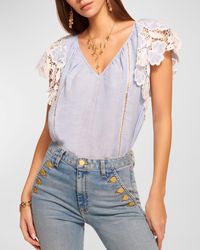 Ramy Brook - Hillary Embroidered Flutter-sleeve Blouse - Lyst