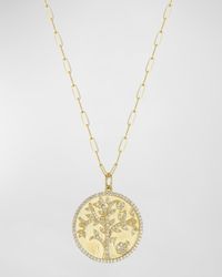Tanya Farah - Yellow Gold Tree Of Life Pendant Necklace With Diamonds - Lyst