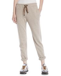 Brunello Cucinelli Felpa Jogger Cashmere-blend Pant W/ Roll Cuff - Natural