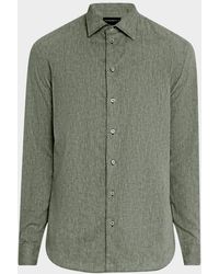 Emporio Armani - Linen And Cotton Diamond-Print Sport Shirt - Lyst