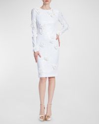Badgley Mischka - Floral Applique Sequin Bodycon Midi Dress - Lyst