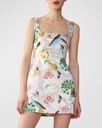 Cynthia Rowley - Square-Neck Floral-Print Satin Mini Dress - Lyst