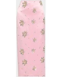 MILLY - Raylen Floral Sequin-Embellished Satin Midi Skirt - Lyst