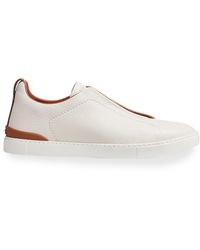 off white deerskin triple stitch sneakers
