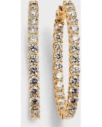 Neiman Marcus - 18k Yellow Gold Round Diamond Gh/si Medium Hoop Earrings - Lyst