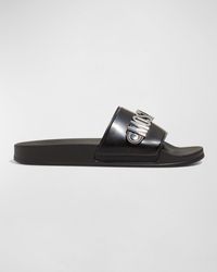 Moschino - Rubber Pool Slide Sandals W/ Metal Logo - Lyst