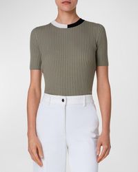 Akris Punto - Ribbed Knit Wool Top With Colorblock Collar - Lyst