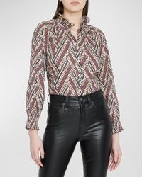 Veronica Beard - Calisto Printed Ruffle-Collar Button-Front Shirt - Lyst