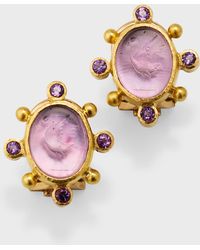 Elizabeth Locke - 19k Venetian Glass Intaglio Oval Crane Earrings With 2.5mm Amethyst And Dots, Mulberry - Lyst