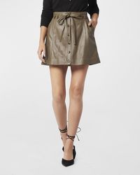 Joie Tolain Belted Button-down Leather Mini Skirt - Natural
