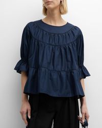 Merlette - Sol Tiered Lace-Inset Blouson-Sleeve Top - Lyst