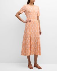 Misook - Pleated Floral Intarsia Knit Midi Dress - Lyst