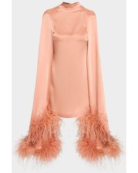 LAPOINTE - Feather Trim Satin Cape Sleeve Mini Dress - Lyst