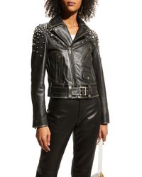 Golden Goose - Golden Distressed Leather Jacket With Crystals - Lyst