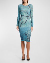 Versace - Long-Sleeve Lace Knit Midi Bodycon Dress - Lyst