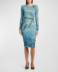 Versace - Long-Sleeve Lace Knit Midi Bodycon Dress - Lyst