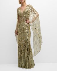 Jenny Packham - Honey Pie Sequined Cape-sleeve Mermaid Gown - Lyst