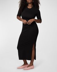 Another Tomorrow - Fitted Midi Dress W/ Elbow Sleeves - Lyst