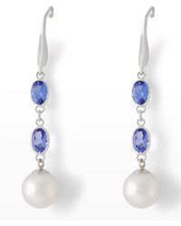 Pearls By Shari - 18k White Gold 8.5mm Akoya Pearl And Tanzanite Drop Earrings - Lyst