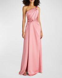 THEIA - Gloria Pleated Twist-Front One-Shoulder Gown - Lyst