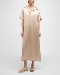 Eleventy - Short-Sleeve Silk Midi Shift Dress - Lyst