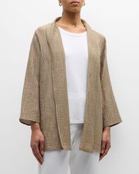 Eileen Fisher - Shawl-collar Crinkled Open-front Jacket - Lyst