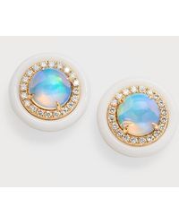 David Kord - 18k Yellow Gold Stud Earrings With Opal Rounds, Diamonds And White Frame, 2.31tcw - Lyst