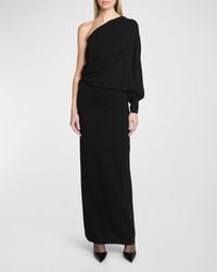 Saint Laurent - Draped One-Shoulder Long-Sleeve Cashmere Knit Maxi Dress - Lyst