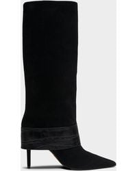 SCHUTZ SHOES - Beatrix Suede Knee-High Boots With Croc-Embossed Leather Buckle - Lyst