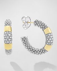 Lagos - Diamond Hoop Earrings With Smooth 18K And Classic Sterling Caviar Beading - Lyst