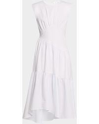 FRAME - The Seersucker Gathered Seam Midi Dress - Lyst