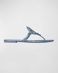 Tory Burch - Miller Metallic Embossed Logo Thong Sandals - Lyst