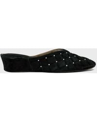 Jacques Levine - Quilted Suede Studded Wedge Slippers - Lyst