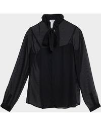 Akris Punto - Sheer Tie-Neck Blouse - Lyst