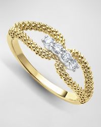 Lagos - 18k Gold Superfine Caviar Beading And Diamond Ring, Size 7 - Lyst
