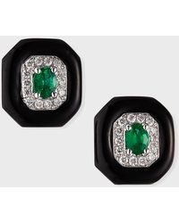 Nikos Koulis - 18k White Gold Oui Diamond & Emerald Stud Earrings - Lyst
